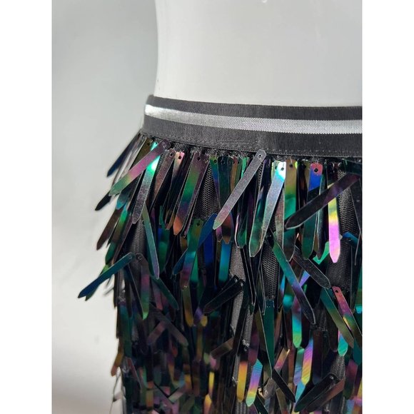 After Market Womens Straight Skirt Black Iridescent Midi Sequin Tinsel Festive M - Picture 5 of 12